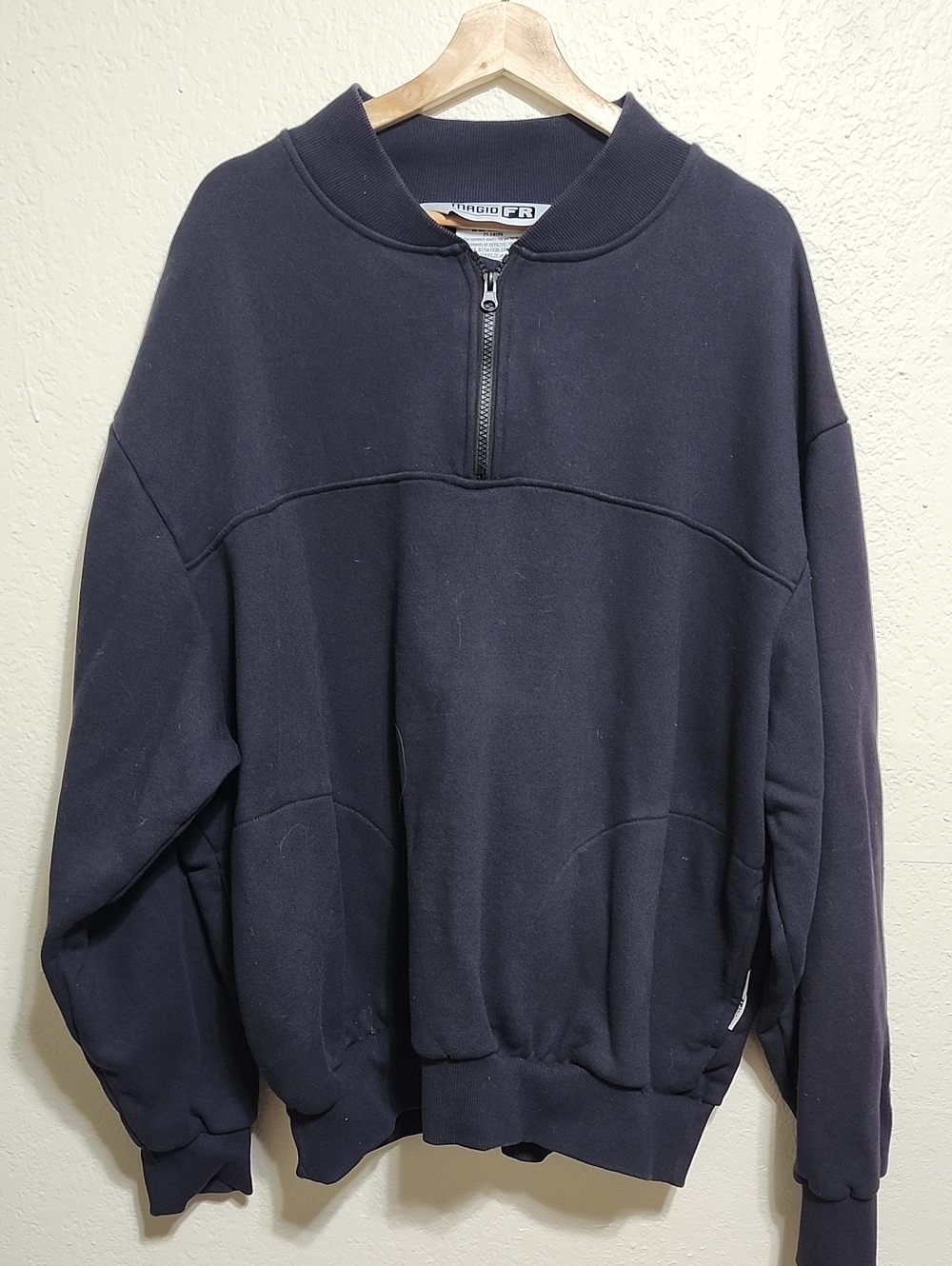 Magid FR Flame Resistant 1/4 Zip Job Shirt Sweatshirt Navy Blue Mens 2XL
